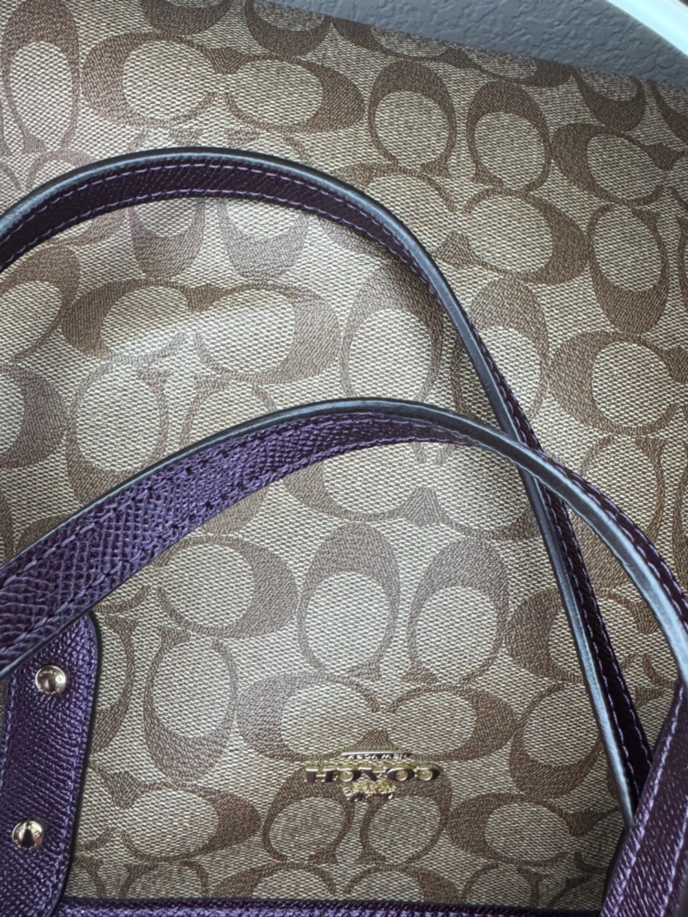 Coach Signature Canvas Tote with Purple Trim - Picture 11 of 13